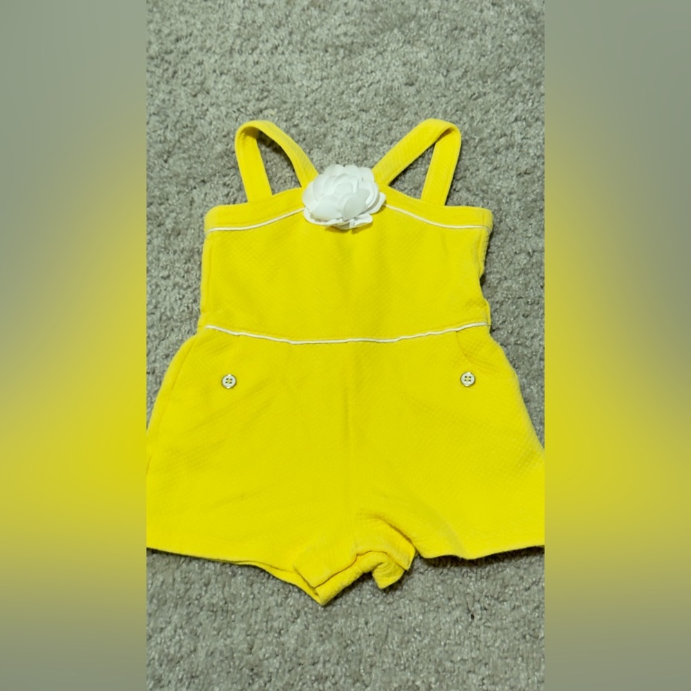 Janie and Jack Yellow Quilted Jacquard Rosette Romper